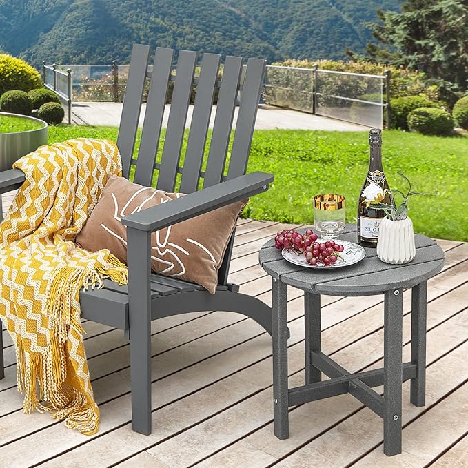 Tangkula Round Outdoor Side Table, 18 Inch Weather Resistant HDPE Adirondack Table, Outdoor Indoor Chairside End Tables, Patio Side Table for Lawn Garden Balcony Backyard, Easy Assembly (2, Gray)