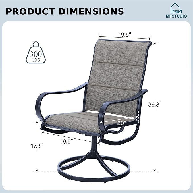 MFSTUDIO 6 Pieces Swivel Patio Dining Chairs, Outdoor Dining Chairs with Padded Textilene Fabric & Sturdy Metal Frame, All Weather Outdoor Sling Furniture Chairs for Deck, Garden and Lawn