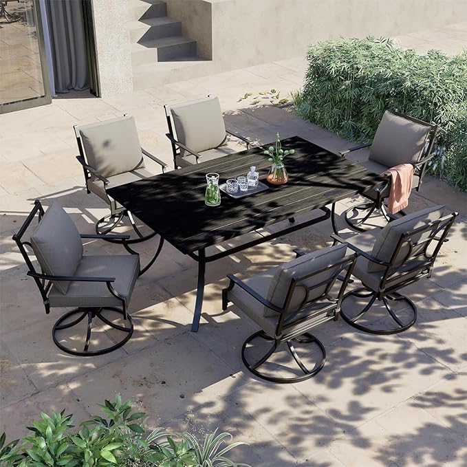 Grand patio Dining Chairs Set of 4，Outdoor Swivel Patio Dining Chairs Set of 4，Swivel Rocker Dining Chairs，Outdoor Dining Chairs with Grey Cushions, Patio Chairs for Outside, Garden Lawn Porch
