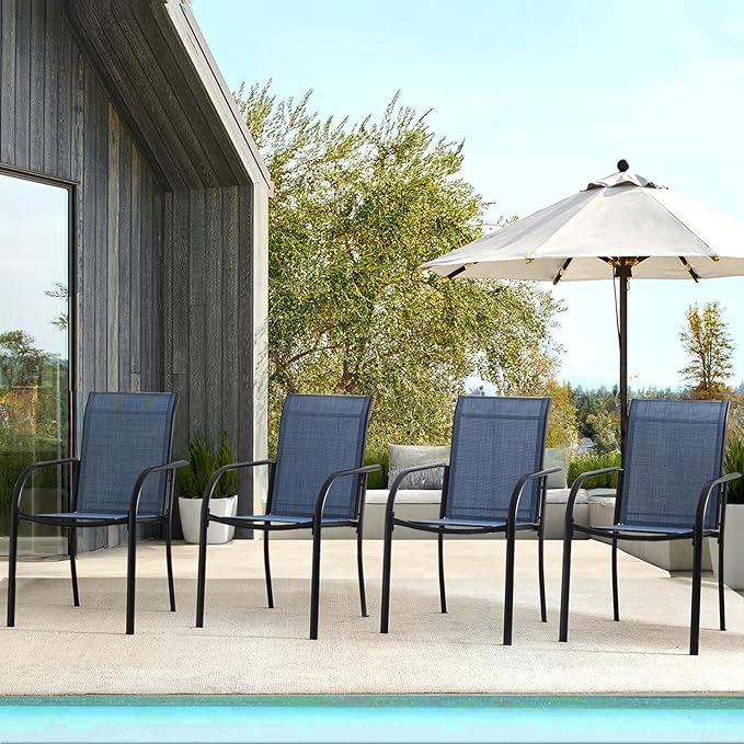 Patio Chairs Set of 6, Outdoor Dining Chairs with Breathable Textilene Fabric, Stackable Patio Chairs for Lawn, Garden, Backyard, Poolside, Blue