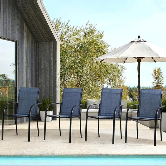 Patio Chairs Set of 4, Outdoor Dining Chairs with Breathable Textilene Fabric, Stackable Patio Chairs for Lawn, Garden, Backyard, Poolside, Blue
