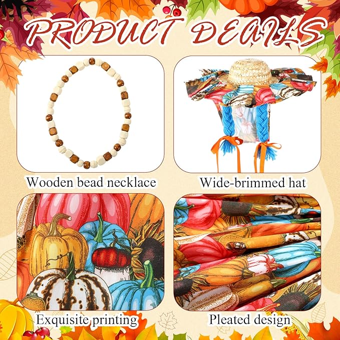 Fall Thanksgiving Goose Outfit Sunflower Porch Goose Costume with Hat Necklace for 23 Autumn Patio Yard Lawn Decor(Multicolor Sunflower)