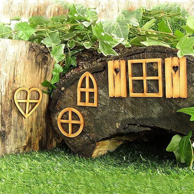6Pcs Wooden Fairy Garden Door, Blank Fairy House Door and Windows Ornaments Tree Statues for Tree Trunk Yard Decoration, Outdoor Décor