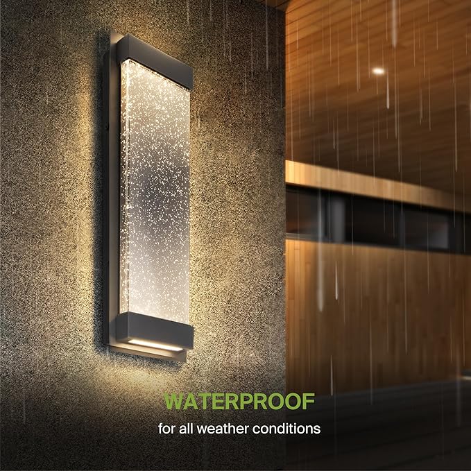 ASD LED 18 Inch Bubble Glass Wall Light Fixture | 22W 520LM 3000K-5000K 100-277V | 3CCT, Waterproof, Dimmable, Up-Down Glow, ETL Listed | Exterior Flush Mount Sconce, Outdoor-Indoor Lighting | Black