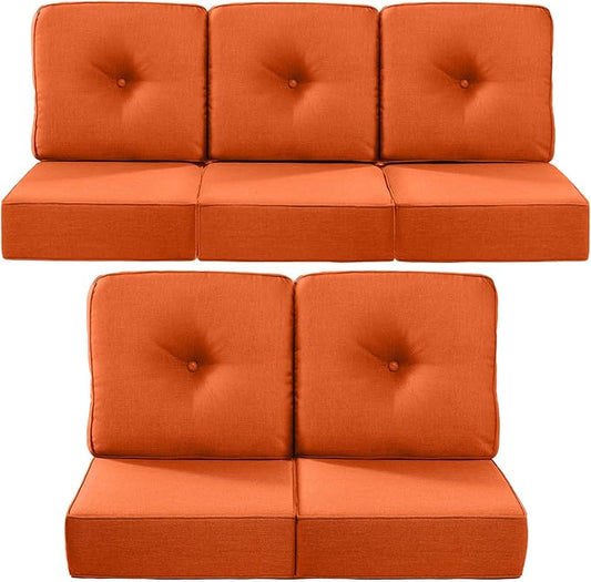 Luxury 22x24/22x25 6-Inch Outdoor Cushions for 5 Peice Patio Furniture Set - Set of 5 Water Repellent Pillow for Wicker Rocking Swivel Chairs Loveseat Couch Sectional Sofa - Orange