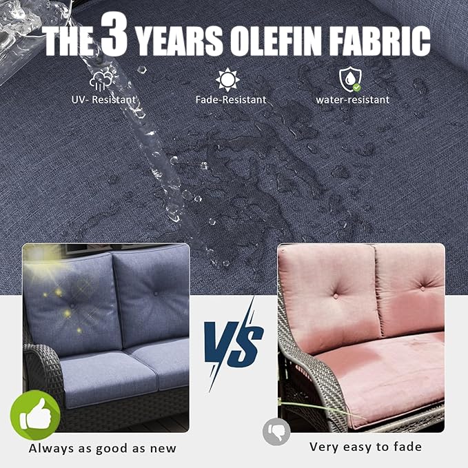 LayinSun 3 Pieces Outdoor Patio Furniture Set, Rattan Wicker Chairs Sets with Armchairs and Coffee Table