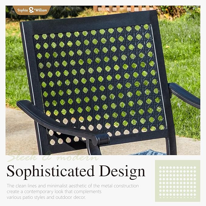 Sophia & William Patio Table and Chairs Set, Outdoor Dining Set for 6, 7 Piece Metal Patio Furniture, 60" Rectangular Table with Wood-Like Tabletop(Beehive)