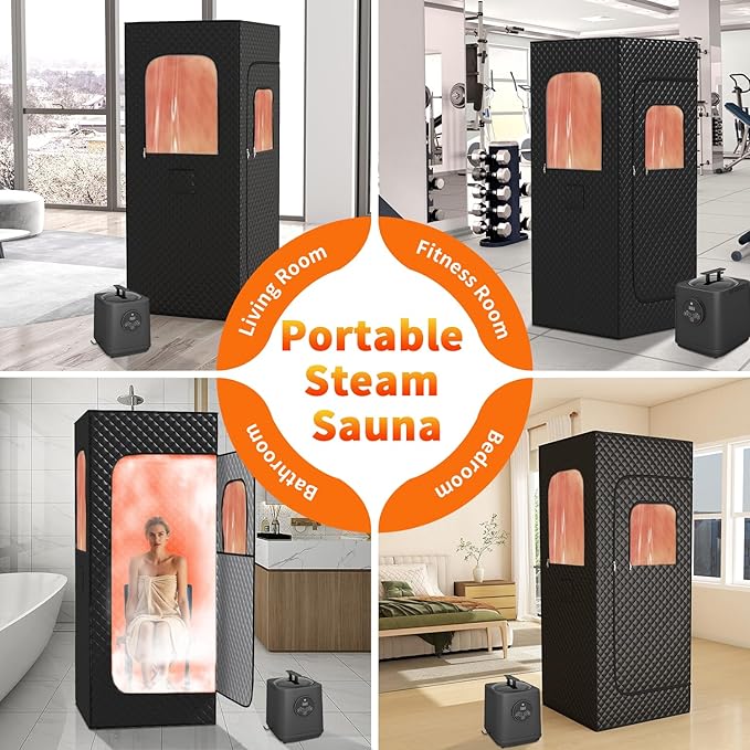 Portable Steam Sauna Box for Home, Infrared Sauna Tent with 3L Steam Generator, Remote Control, 15 Temperature Levels, 66 Minute Timer, Indoor Sauna with Foldable Chair for Home Spa,Black