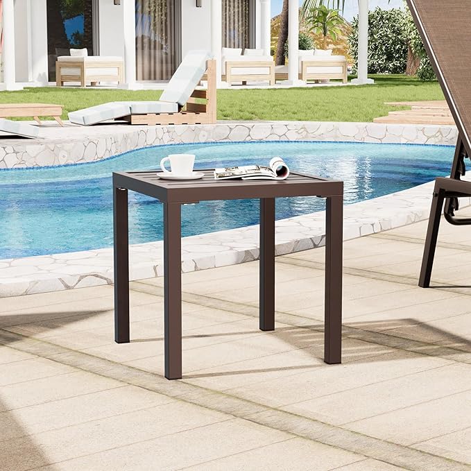 Crestlive Products Outdoor Side Table Set of 2 - Small Metal Square End Table - Easy to Assemble, Weather Resistant Ideal for Garden, Patio, Poolside, Beach, Balcony, Porch