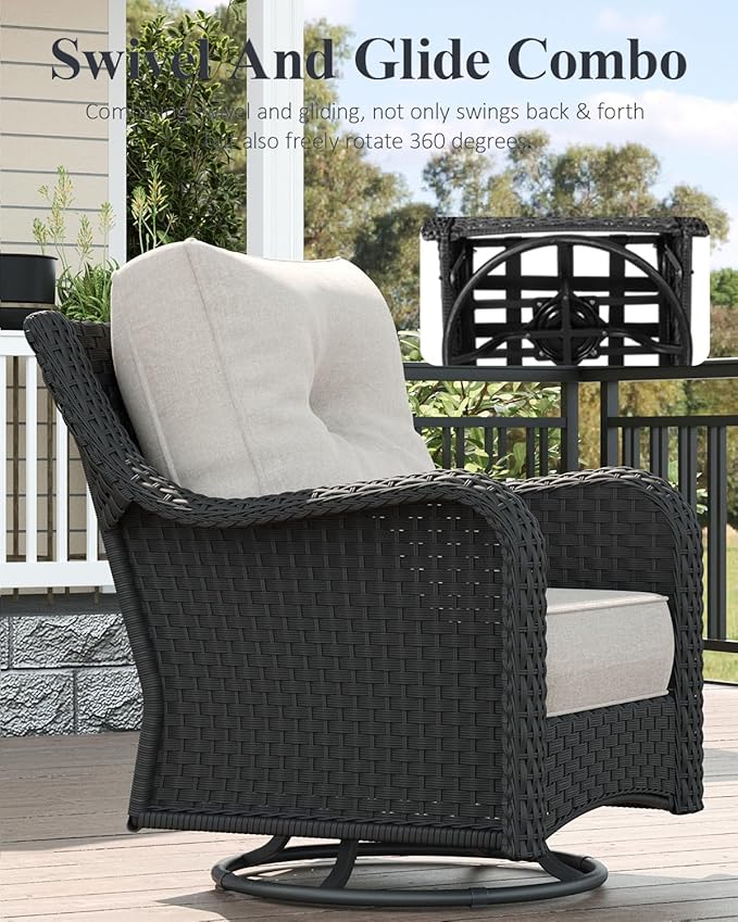 LayinSun 9 Piece Wicker Outdoor Furniture Set with 6-inch Comfy Cushions, High Back Patio Furniture Set with Swivel Rocking Chairs and Side Table
