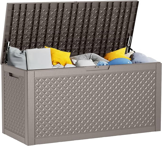 100 Gallon Outdoor Storage Box - Deck Box Waterproof Patio Furniture, Garden Tools, Cushions, Pool Accessories Outside Storage Resin Box