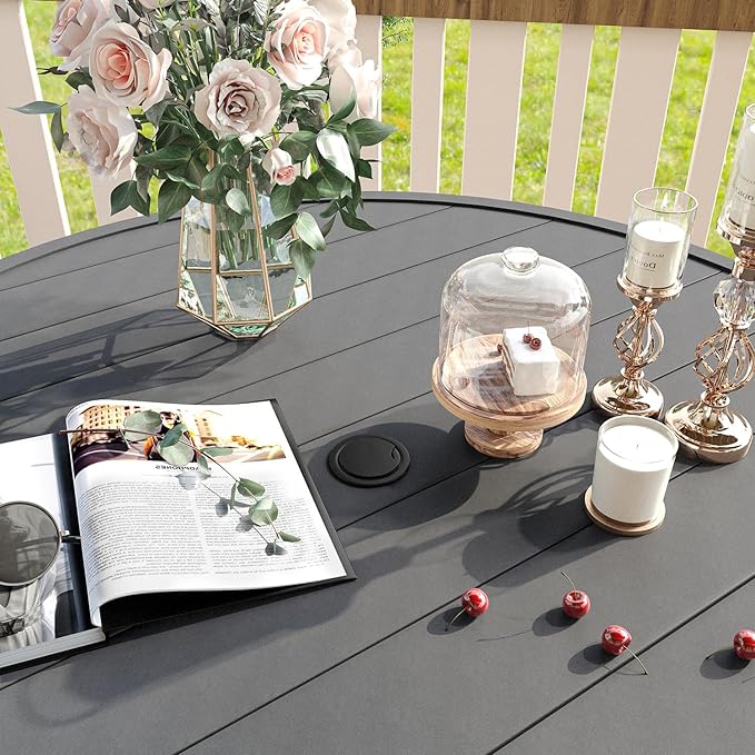 VICLLAX Patio Dining Set for 4, 5 Pieces Outdoor Furniture Includes 40.6" Round Patio Table with Umbrella Hole and 4 Outdoor Swivel Chairs for Lawn Garden, Grey Tabletop and Grey Fabric