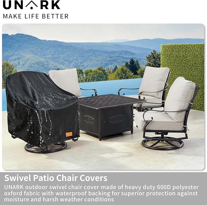 Outdoor Swivel Chair Covers Waterproof 1 Pack, Outdoor Chair Covers Patio Furniture Cover for Deck Patio Swivel Chair Heavy Duty, 30 W x 34 D x 36 H inches,Black