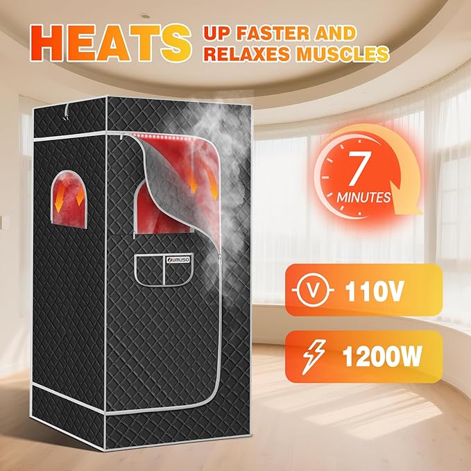Portable Red Light Sauna Box for Home, 1200W Infrared Sauna Tent 9 Levels 60 Mins Timer Remote Control, 3L Steamer Steam Full Body, Folding Chair Mat, Detox & Full Body Recovery, 5.9 * 2.9 * 2.9ft