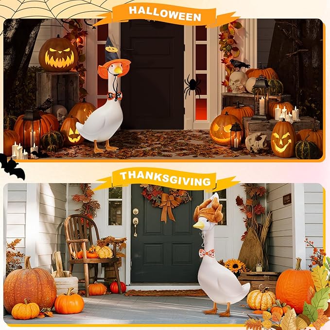 8 Set Holiday Porch Goose Outfits for 17/23" Plastic Lawn Goose - Halloween, Thanksgiving, Christmas, St. Patricks, Summer, Valentines Easter - Patio Yard Garden Decor with Hat and Bow Tie