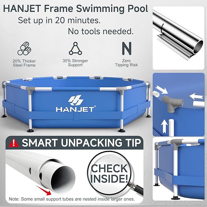 Eco-Friendly Odorless Above Ground Pool Swimming Pools for Kids: 5ft x 15in - PE Material, Reinforced Steel Frame Round