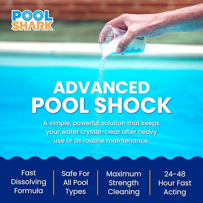 Pool Shark 68% Calcium Hypochlorite Pool Shock for Swimming Pools - 24 Pack Chlorine Granules - 1 lb Bags Pool Chlorine Shock Treatment for Inground & Above Ground Pools - Fast-Dissolving Chlorine