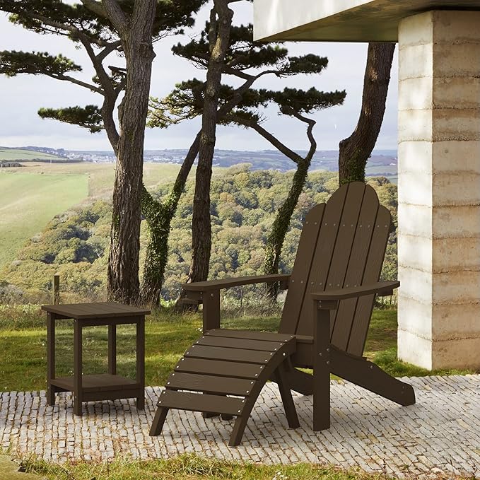 LUE BONA HDPS Adirondack Chairs Set, Fire Pit Outdoor Chair Weather Resistant with Cup Holder, Modern Plastic Chair Plastic for Patio, Deck, Proch, 350LBS, 6 Set, Dark Brown