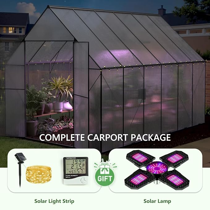 8X12 FT Greenhouses for Outdoors,Heavy Duty Polycarbonate Greenhouse, Large Walk-in Greenhouse with Roof Vent, Aluminum Hot House for Garden,Backyard