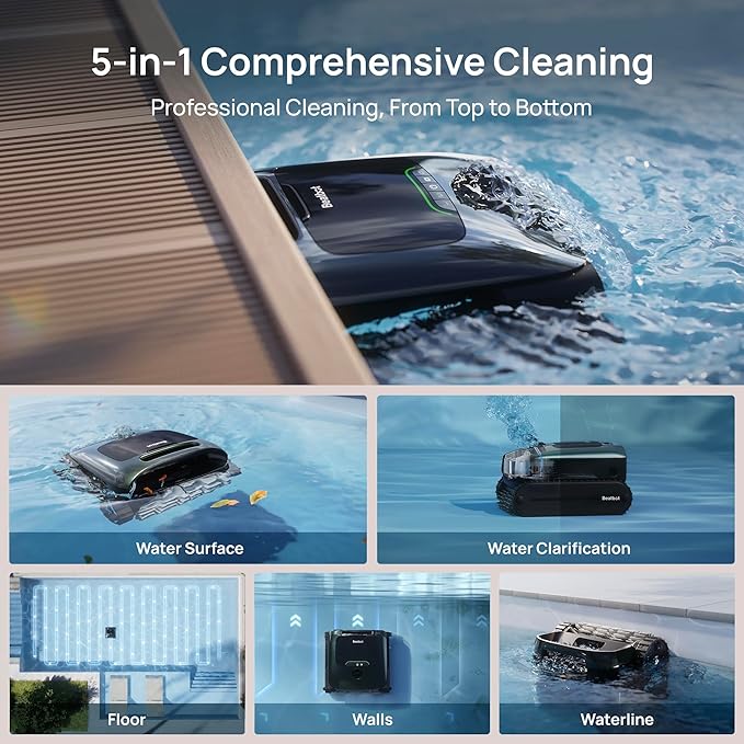 Beatbot AquaSense 2 Pro Cordless Pool Vacuum Robot, Unmatched 5-in-1 Cleaning, Surface Parking, Pool Skimmer with APP Control, Water Clarification, for Pools up to 3,875 Sq.ft – Emerald Green