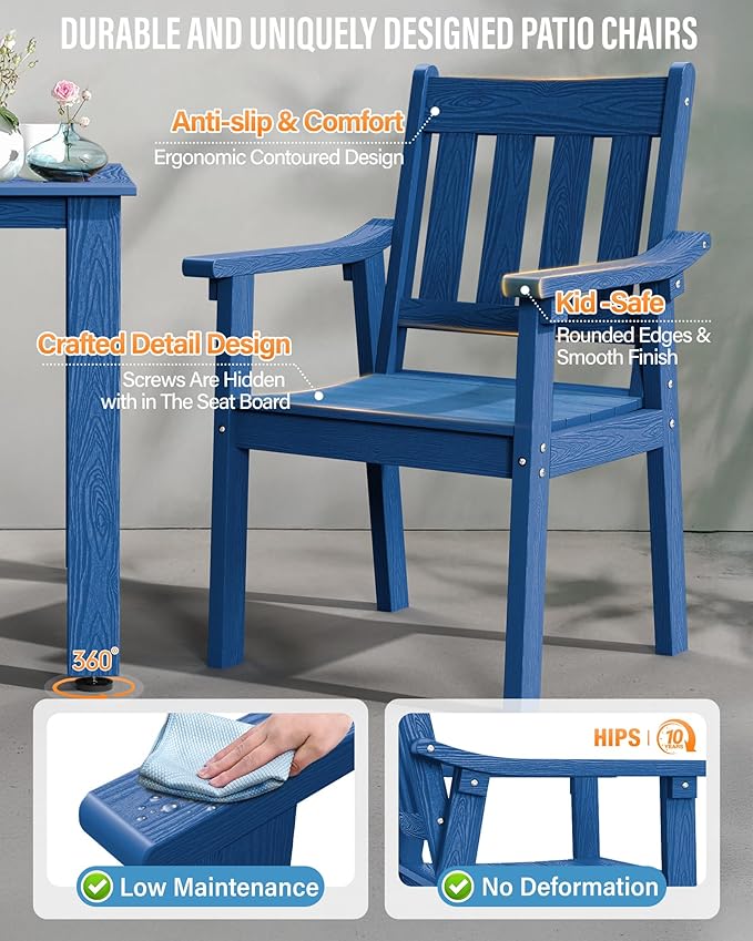 YEFU HIPS Patio Table Set: 10 Piece Outdoor Table and Chairs Dining Furniture Set with Umbrella Hole - Blue Modern Plastic Dining Sets 8 Person for Outside Deck with Metal Aluminum Frame