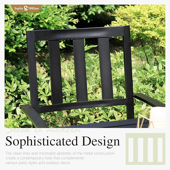 Sophia & William Patio Table and Chairs Set, Outdoor Dining Set for 6, 7 Piece Metal Patio Furniture, 60" Black Rectangular Table(Stripe)
