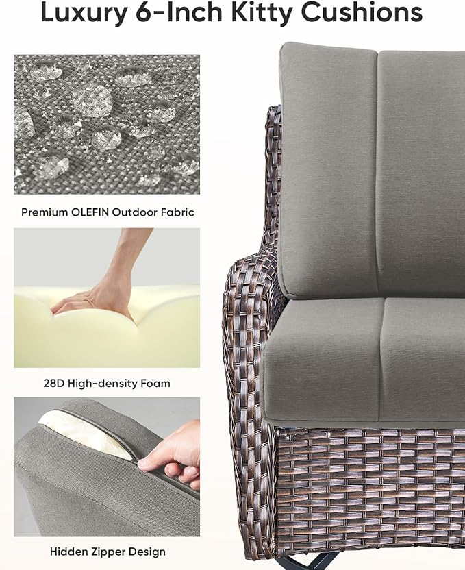 Luxury 24x24x6 Inch Kitty Outdoor Cushions for 5 Peice Patio Furniture Set - Set of 5 Water-Resistant Pillow for Dining Rocking Swivel Chairs Loveseat Couch Sectional Sofa - Grey