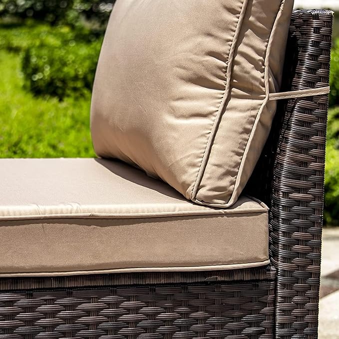 Outdoor Patio Furniture Set with Propane Fire Pit Table, 13 Pieces Outdoor Furniture Patio Sectional Sofas Conversation Sets w/ETL Approved 43" Gas Outdoor Fire Table & Coffee Table (Brown).