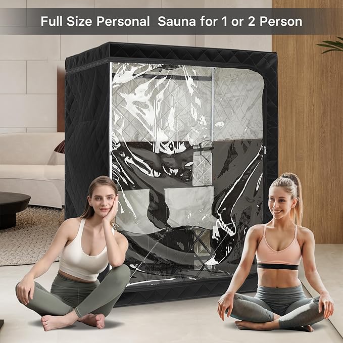 2 Person Portable Full Spectrum Infrared Sauna, Full Size Large Space Spa Tent with Remote Control,1600W Fast Heating, Foldable Chairs & LED Therapy Light, Home Spa for Relaxation (47.2"x35.4"x63")