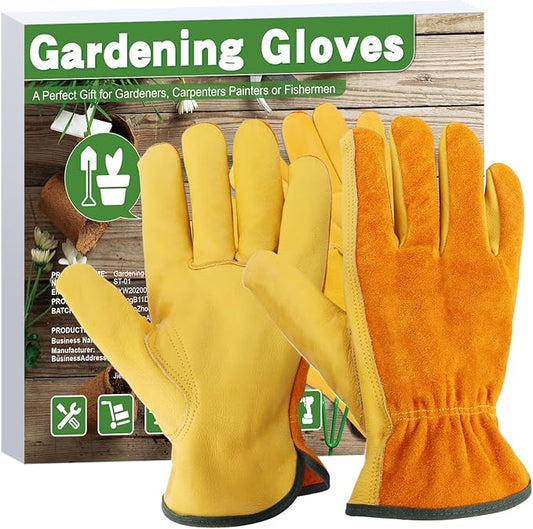 Leather Work Garden Gloves for Men & Women，Safety Work Gloves for Gardening, Welding, Construction, Farm, Ranch, etc. Thorn Proof , Planting,Heavy Duty，Roses Pruning Gardening Working Gloves, Gifts L