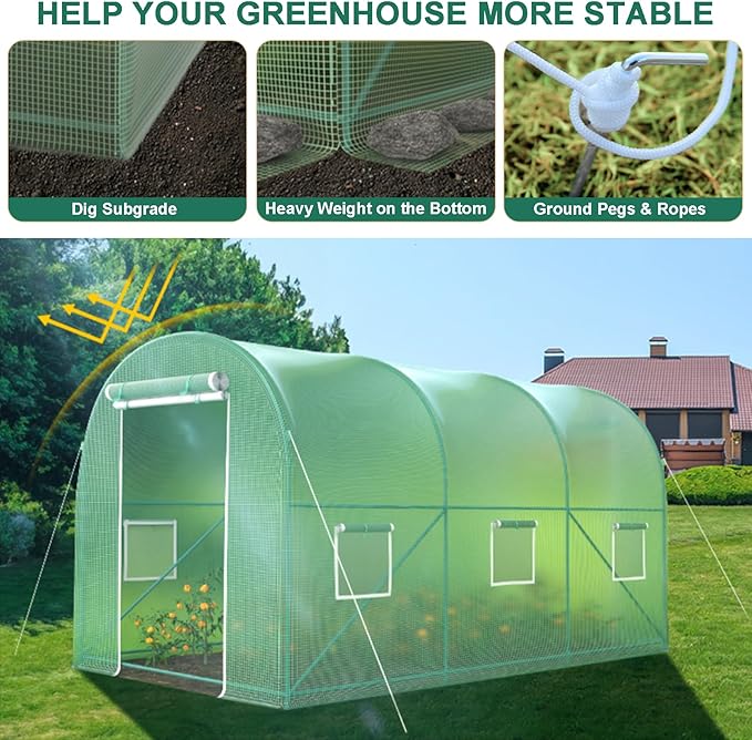 Walk-in Greenhouse, 10x7x7 FT Heavy Duty Tunnel Green House for Outdoors, Portable Green Houses for Outside, Winter Hot House with Metal Frame & Roll-up Zipper Door Screen Windows