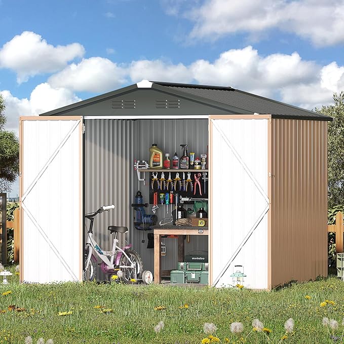 U-MAX 7' x 7' Storage Metal Shed, Large Outdoor Sheds & Outdoor Storage Clearance 7x7, Lockable Garden Shed, Utility and Tool Storage for Garden, Backyard, Patio and Outside Use