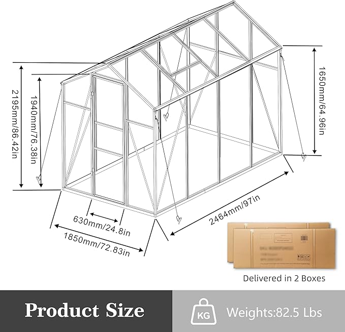 6x8 FT All Weather Greenhouses for Outdoor,Heavy Duty Polycarbonate Greenhouse, Walk-in Garden Green House with Raised Base and Ventilation Window for Outside, Backyard,Black