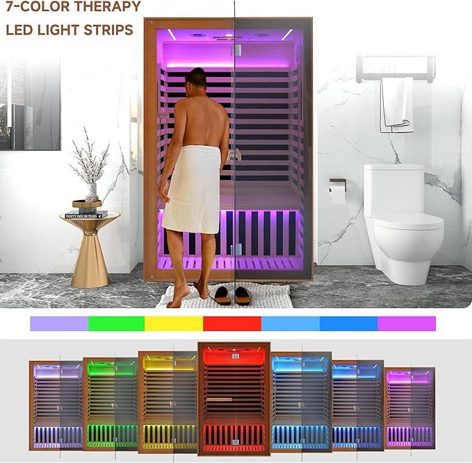 RIGO Sauna Infrared Far Infrared Sauna for Home Sauna 2 Person with Hemlock Wood Dry Sauna for Home Infrared Sauna 2 Person Low EMF Indoor Sauna for Two Person in Home Sauna 1950W with Speakers