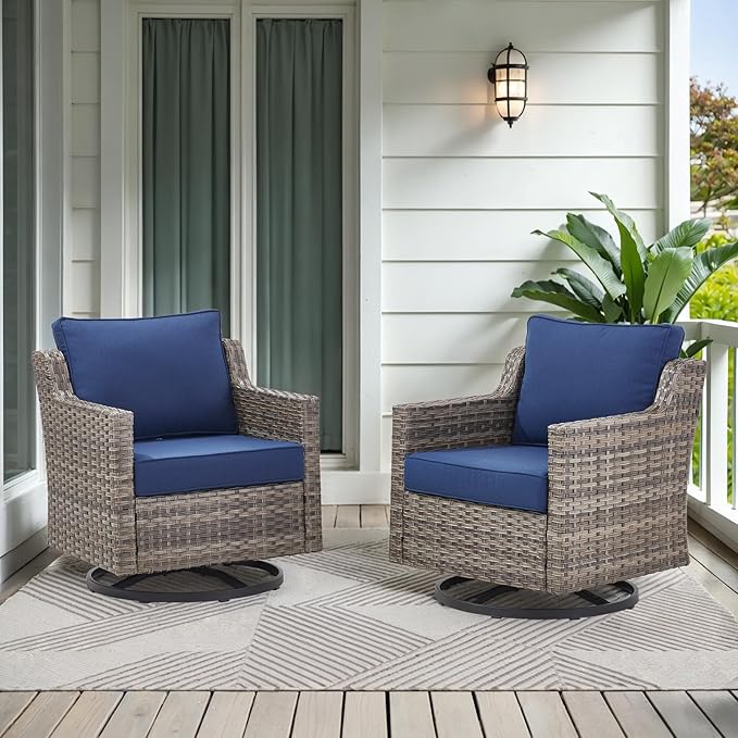 Outdoor Swivel Rocking Chair, Rocking Chair Outdoor with Stylish Armrests, Wicker Patio Chairs Set of 2 with Comfy Cushions for Garden Deck Porch
