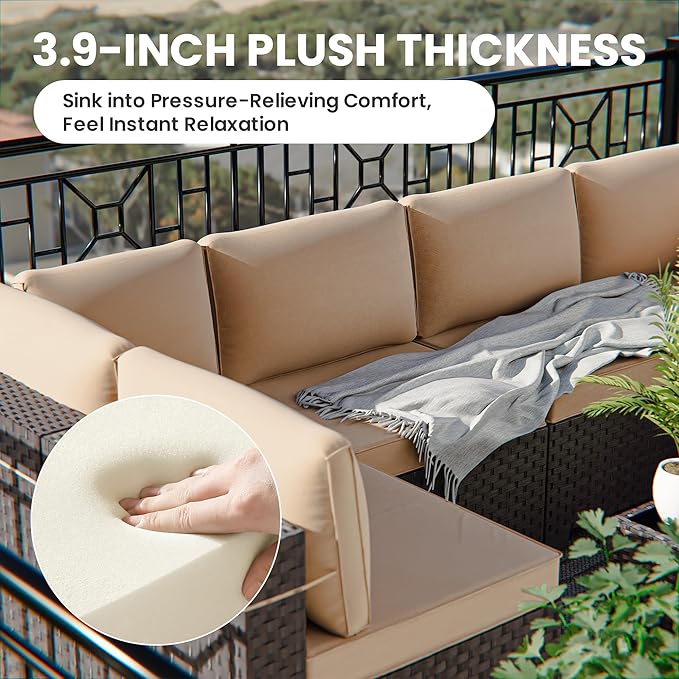 11 Pieces Outdoor Patio Furniture Set Outdoor Furniture Patio Sectional Sofa Conversation Sets w/ETL Approved 45" Gas Outdoor Fire Table & Coffee Table, Swivel Rocking Chair Brown