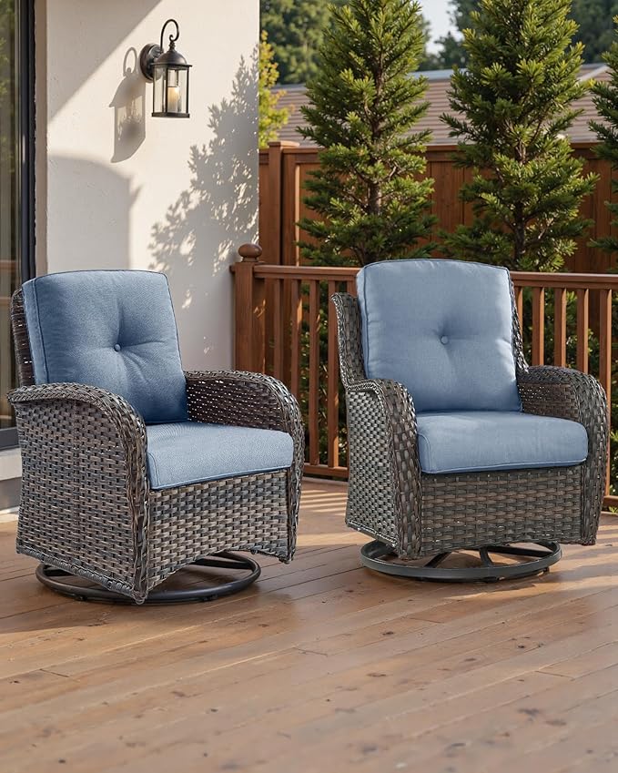 Pop 22x25/22x24 Outdoor Cushions for Patio Couch Chairs Set of 3 - High Back Comfy Outside Seat Cushions for Rattan Dining Rocker Glider Loveseat 3-Seater Sectional Sofa - Baby Blue/Button