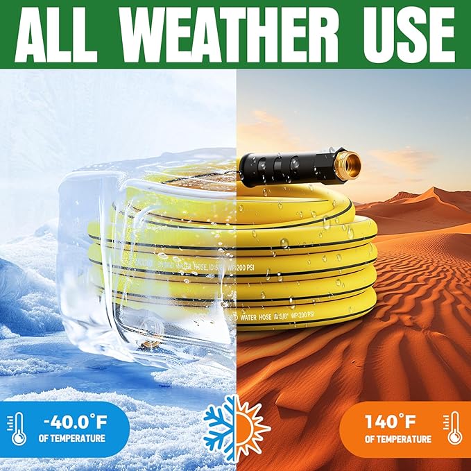 Heavy Duty Garden Hose 25ft x 5/8", NON-EXPANDABLE Flexible Water Hose for Outside, Kink Resistant Lightweight Hybrid Hose, Leakproof Rubber Hose for Outdoor, Yard, Car Wash, Garden