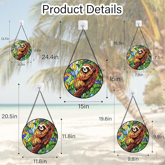 Stained Glass Window Hanging - Funny Sloth Suncatcher for Doors Garden Patio Cute Sun Catchers Decor Christmas Mother's Day Birthday Teenager Gifts for Women Men Mom Nana Friend 6.3 in