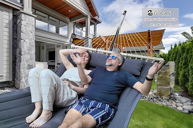 Double Hammock with Quilted Fabric and Spreader Bars,Longer and Sturdier,Quality Hammocks for Outdoor Indoor Patio Yard