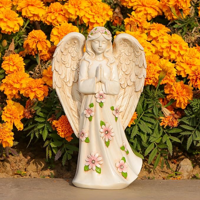 Angel Statue for Garden - 9.65 inches Guardian Solar Garden Statue, Gardening Gifts for Mom Grandma Lawn Ornaments Figurines for Outdoor Decor