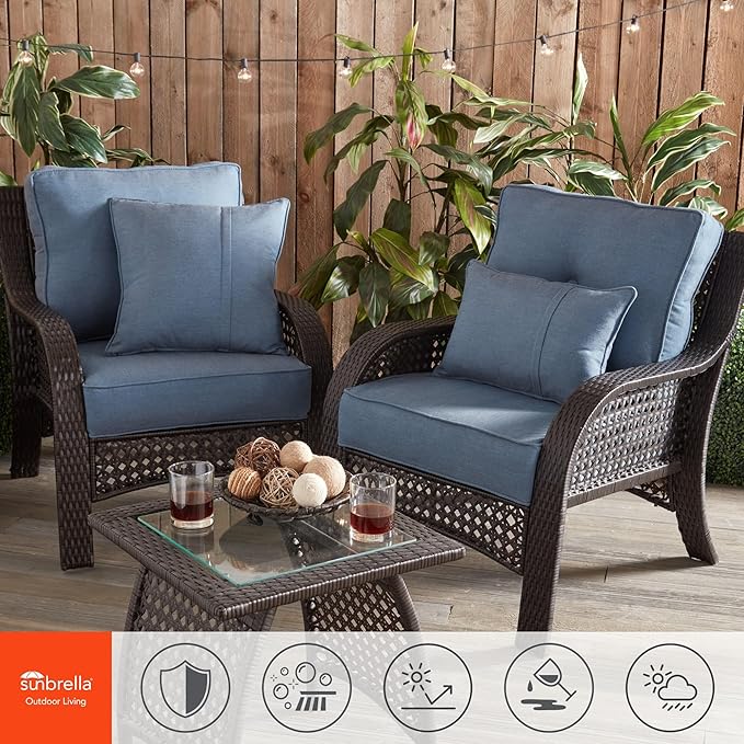 Greendale Home Fashions Sunbrella 20" Square Outdoor Throw Pillow with Removable Cover (Set of 2), Spectrum Denim 2 Count