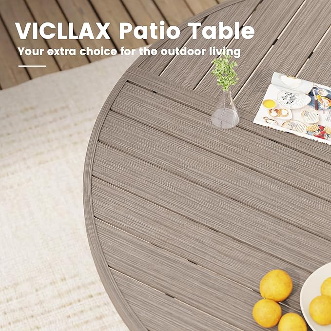 VICLLAX Outdoor Patio Round Dining Table, 40.6"x 40.6" Spliced Metal Tabletop with Storage Shelf for Deck Lawn Garden Backyard, Antique Grey