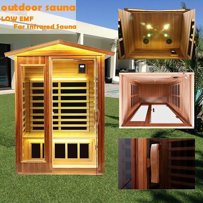 Red Cedar Outdoor Sauna 2 Person,Low EMF Far Infrared Adjustable Sauna,outdoor saunas for home,Traditional Sauna Spa,1850W,8 Heating Plates,LCD Control Panel,Chromotherapy Light,Bluetooth Speaker