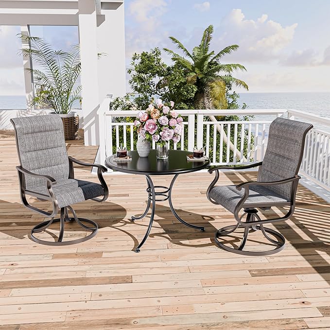 UDPATIO Patio Swivel Dining Chairs Set of 2, Outdoor Dining Chairs High Back with Padded All Weather Breathable Textilene, Metal Rocking Frame for Lawn Garden Backyard, Dark Grey
