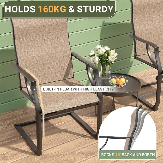 Amopatio Dining Chairs Set of 4, Patio Dining Chairs for All Weather, Breathable Garden Outdoor Furniture for Backyard Deck, Light Brown
