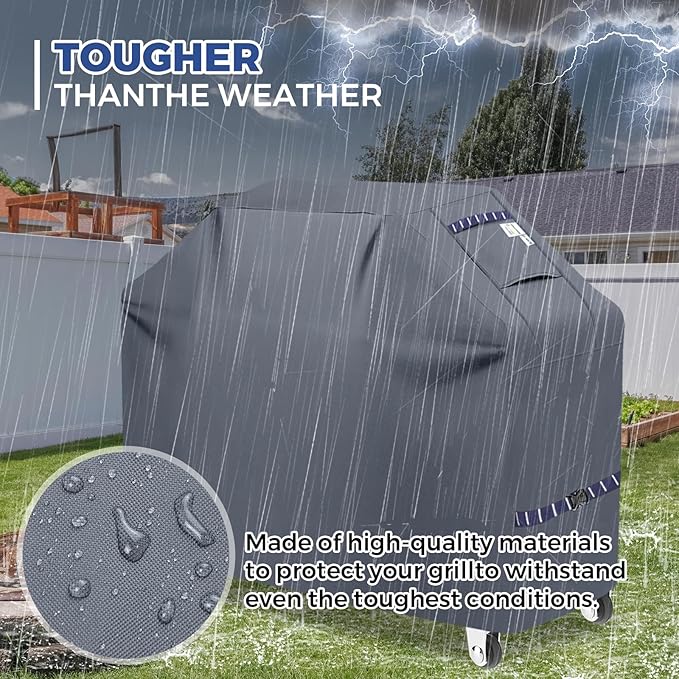 Grill Cover for Outdoor Grill 600D Heavy Duty 64Inch Waterproof,UV & Fade Resistant,BBQ Cover with Adjustable Straps,BBQ Grill Cover for Weber,Blackstone,Charbroil etc,Grey