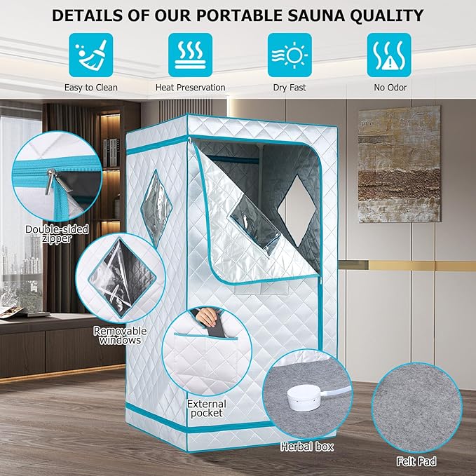 Smartmak Portable Steam Sauna, Personal Steam Sauna Tent at Home, Indoor Full Body Sauna Box, with 4L 1600W Steamer, Remote Control, Folding Chair, 16 Levels