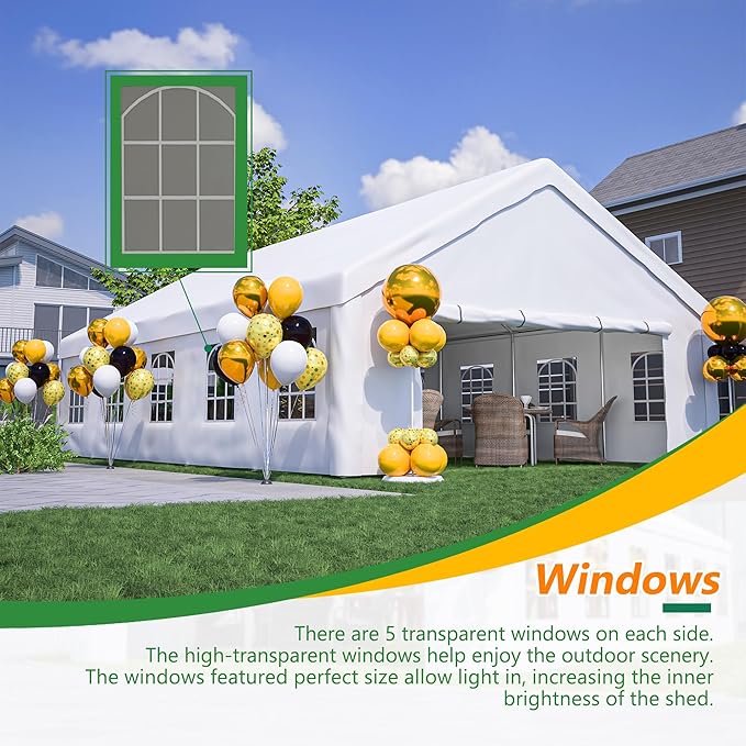 20x32 FT Heavy Duty Party Tent, White Outdoor Canopy with Removable Sidewalls & 3 Storage Bags, Waterproof Gazebo for Wedding, Camping, BBQ, and Commercial Events