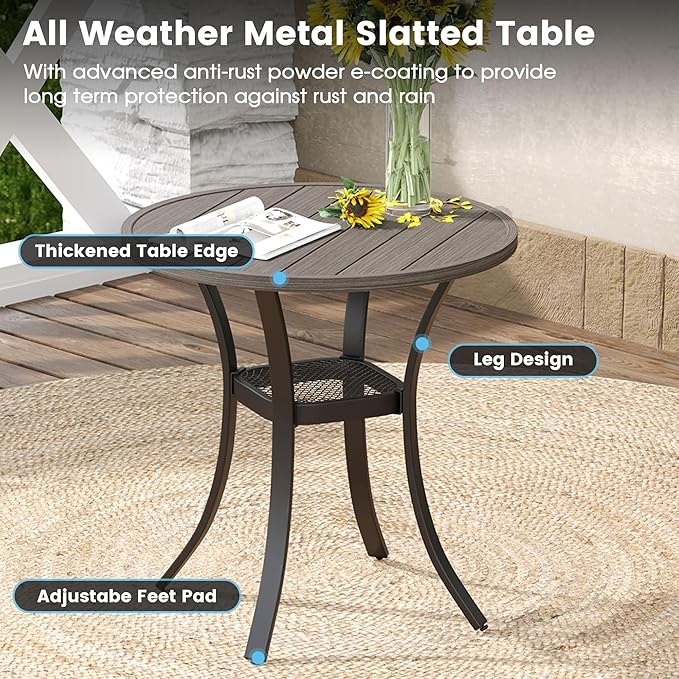 DIFY 3 Pieces Outdoor Patio Bistro Dining Set, 2 Grey Textilene Swivel Dining Chairs and 27.6" Grey Wood-Like Small Round Dining Table, Outdoor Table and Chairs